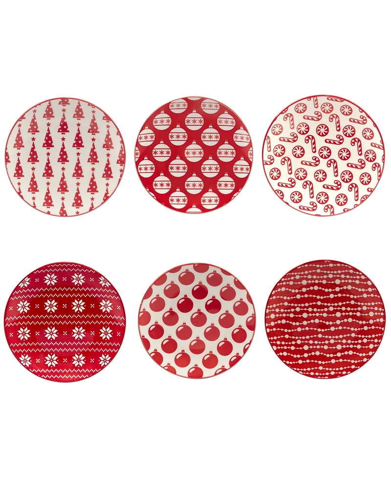 Certified International Peppermint Candy 6" Canape Plates Set of 6, Service for 6