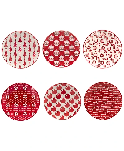 Certified International Peppermint Candy 6" Canape Plates Set of 6, Service for 6