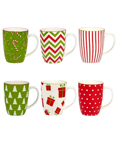 Certified International Holiday Fun 16 oz Mugs Set of 6, Service for 6