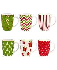 Certified International Holiday Fun 16 oz Mugs Set of 6, Service for 6