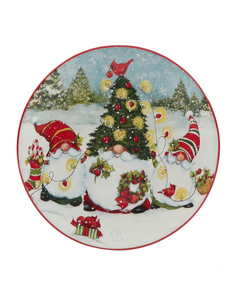Certified International Christmas Gnomes 9" Dessert Plates Set of 4, Service for 4