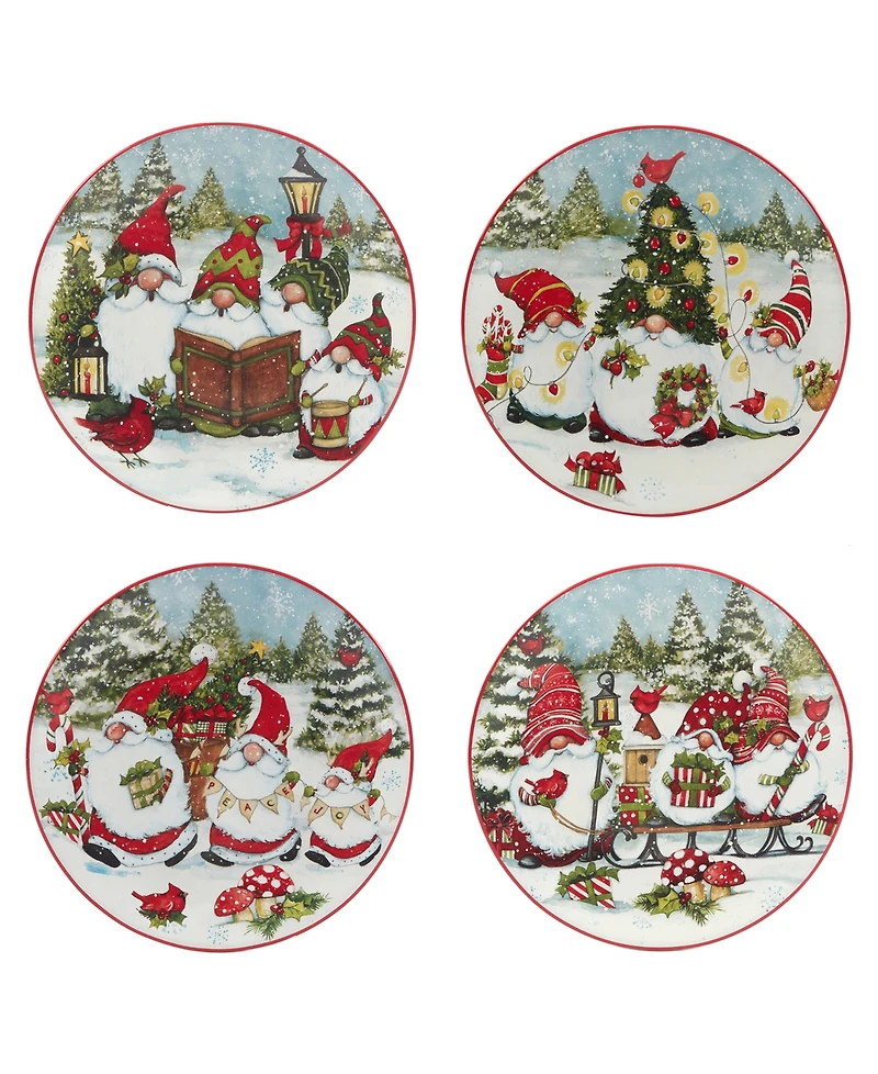 Certified International Christmas Gnomes 9" Dessert Plates Set of 4, Service for 4
