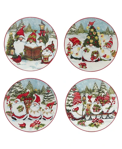 Certified International Christmas Gnomes 9" Dessert Plates Set of 4, Service for 4