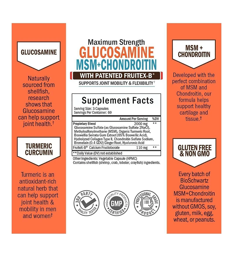 Glucosamine Chondroitin Msm 2110mg - Joint Support Supplement with Turmeric Curcumin- Made in Usa