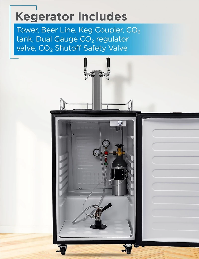 Black+Decker Beer Kegerator, 6.1 Cu. Ft. Extra Large Capacity Draft Beer Machine for Home with Double Tap & 2-Shelf Fridge