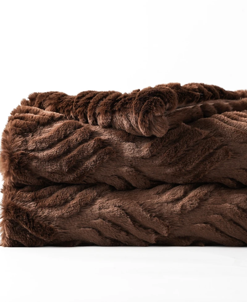 Battilo Cozy Carved Wave Faux Fur Throw, 60" x 80"