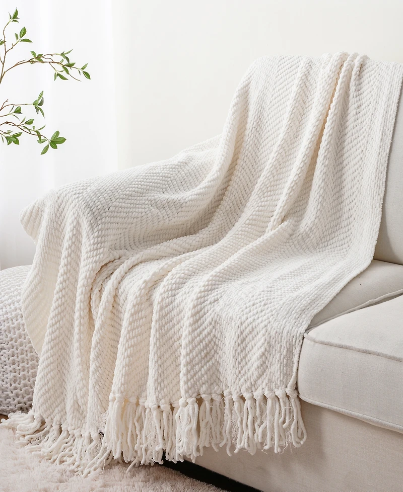 Battilo Classic Textured Woven Micro Chenille Throw, 60" x 80"