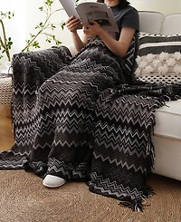 Battilo Lifestyle Colorful Chevron Bohemian Knit Throw, 51" x 80"