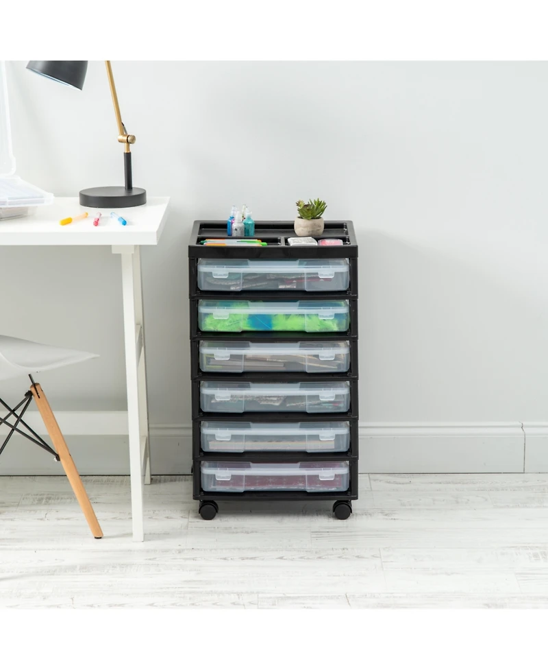 Iris Usa Fits 12" x 12" Paper, 6-Tier Scrapbook Rolling Storage Cart with Organizer Top for Papers Vinyl Tools Office Art and Craft Supplies Yarn Blac