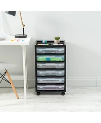 Iris Usa Fits 12" x 12" Paper, 6-Tier Scrapbook Rolling Storage Cart with Organizer Top for Papers Vinyl Tools Office Art and Craft Supplies Yarn Blac