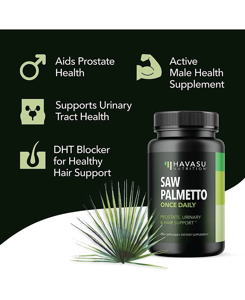 Saw Palmetto Capsules, Prostate Supplement for Men, Reduce Balding & Hair Thinning, Dht Blocker, Havasu Nutrition, 200ct