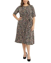 London Times Plus Keyhole-Front Midi Dress