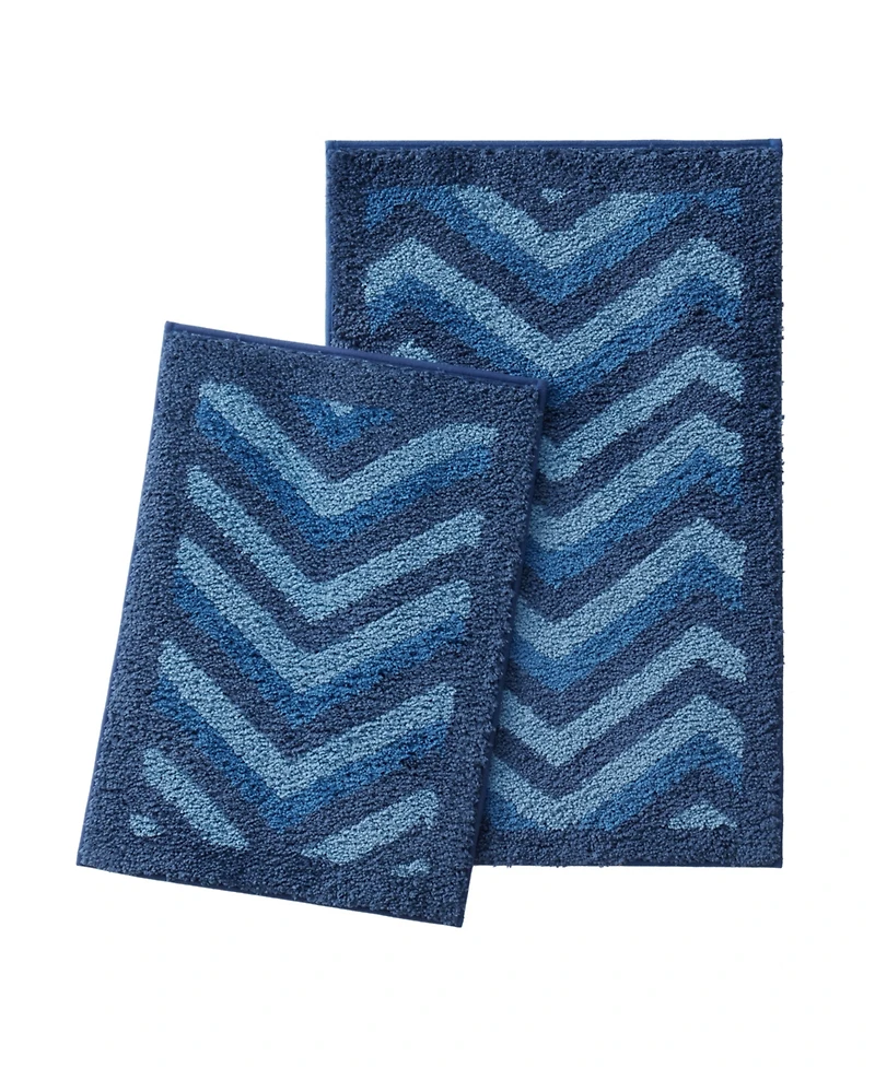 2 Piece Ultra Soft Non Slip Shaggy Bath Rug - Chevron Design Large & Small