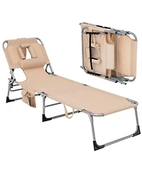 Outdoor Beach Lounge Chair Folding Chaise Lounge with Pillow