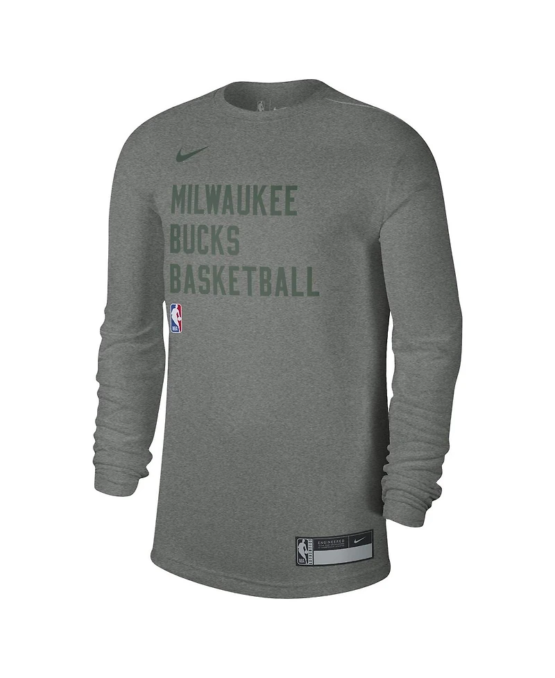 Men's and Women's Nike Heather Gray Milwaukee Bucks 2023/24 Legend On-Court Practice Long Sleeve T-shirt