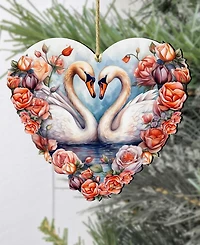 Designocracy Holiday Wooden Ornaments Swans Love Home Decor G. DeBrekht