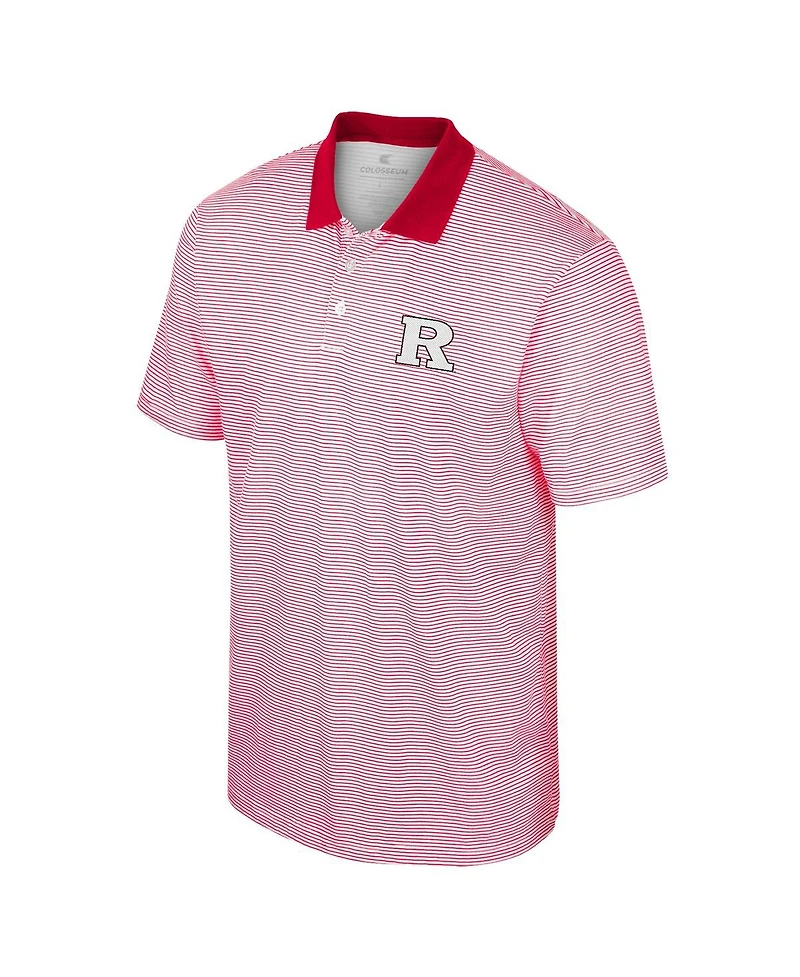 Men's Colosseum White, Scarlet Rutgers Knights Print Stripe Polo Shirt