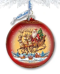 Designocracy Santa on Sleigh Large Holiday Mercury Glass Ornaments G. DeBrekht