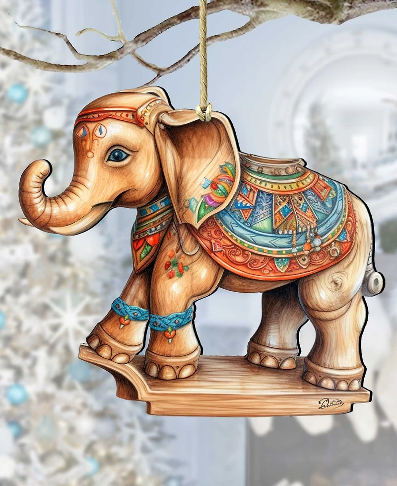 Designocracy Carousel Elephant Christmas Wooden Ornaments Holiday Decor G. DeBrekht