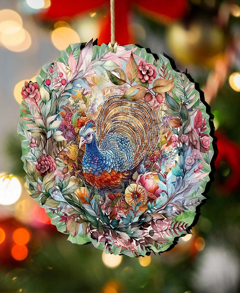 Designocracy Holiday Wooden Ornaments Thanksgiving Turkey Wreath Home Decor G. DeBrekht