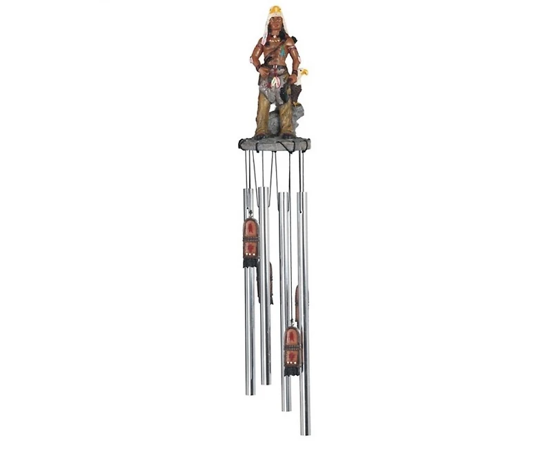 23" Long Indian Warrior Round Top Wind Chime Native American