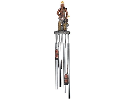23" Long Indian Warrior Round Top Wind Chime Native American
