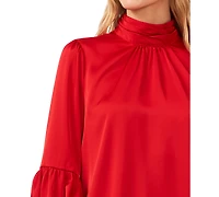 CeCe Women's Blouson-Sleeve Mock-Neck Blouse