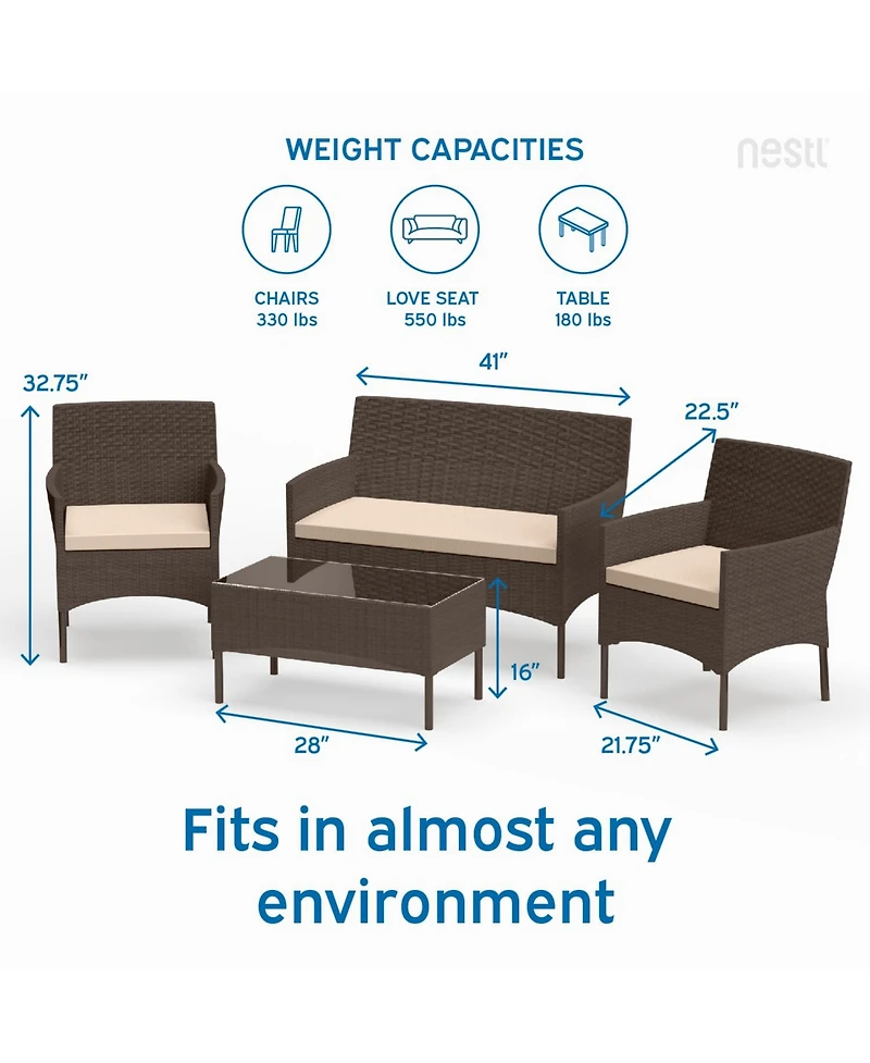 4-Seater Outdoor Wicker Patio Conversation Set - 4 Piece Set