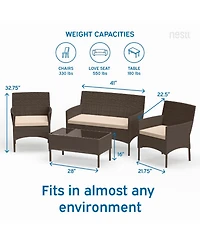 4-Seater Outdoor Wicker Patio Conversation Set - 4 Piece Set