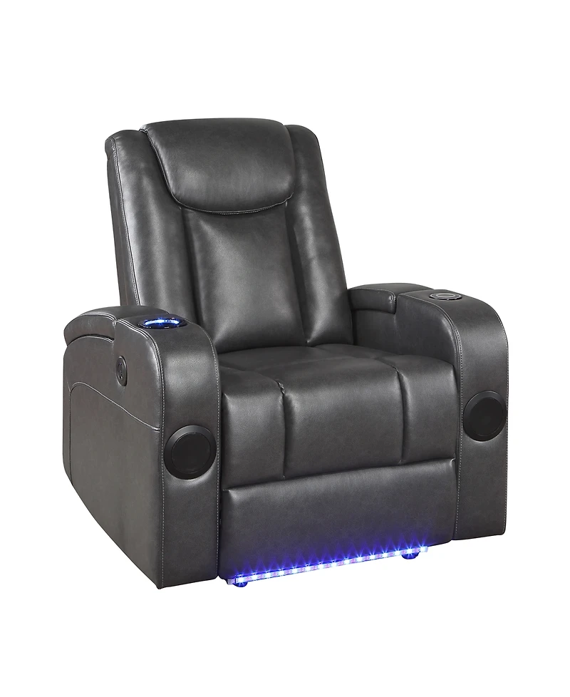 White Label Bryce 36" Power Reclining Chair with Wireless Charger, Cooling Cup-Holder, Storage Arms, Speakers, Led Light and Usb Port