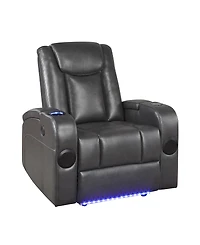 White Label Bryce 36" Power Reclining Chair with Wireless Charger, Cooling Cup-Holder, Storage Arms, Speakers, Led Light and Usb Port
