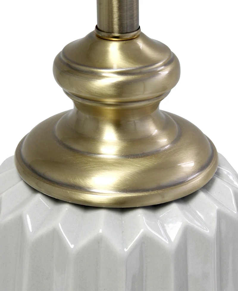 All The Rages 25" Classic Fluted Ceramic and Metal Table Lamp with White Fabric Shade for Bedside Desk Foyer End table Dresser Dining Room