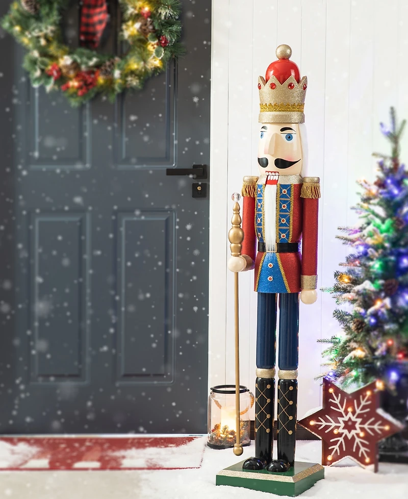 Glitzhome 54" H Wooden Christmas Glitter King Nutcracker