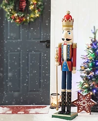 Glitzhome 54" H Wooden Christmas Glitter King Nutcracker