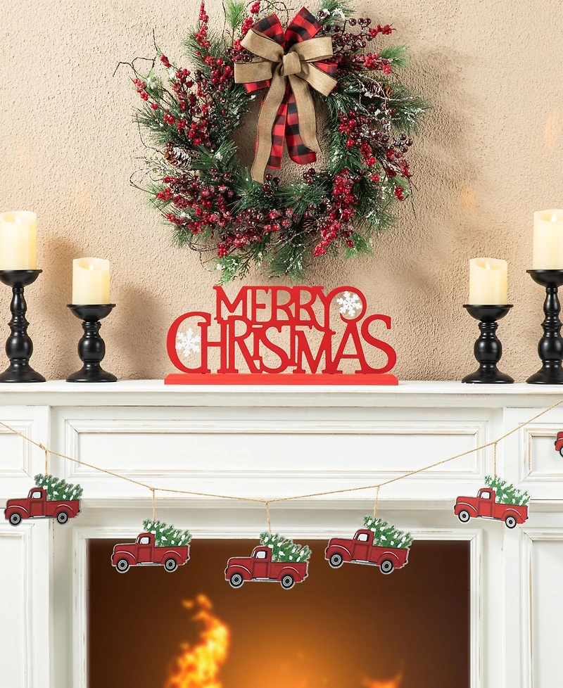 Glitzhome 18" L Wood Metal Merry Christmas Table Decor