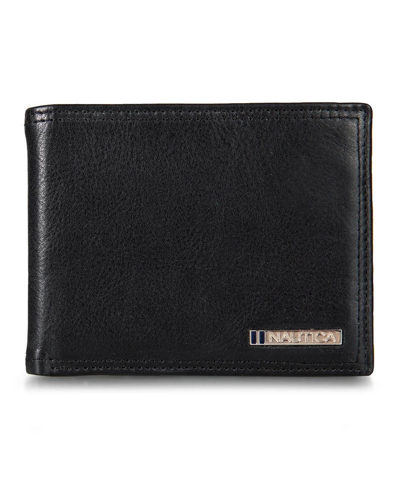 Nautica Men's Enameled Logo Leather Bifold Wallet
