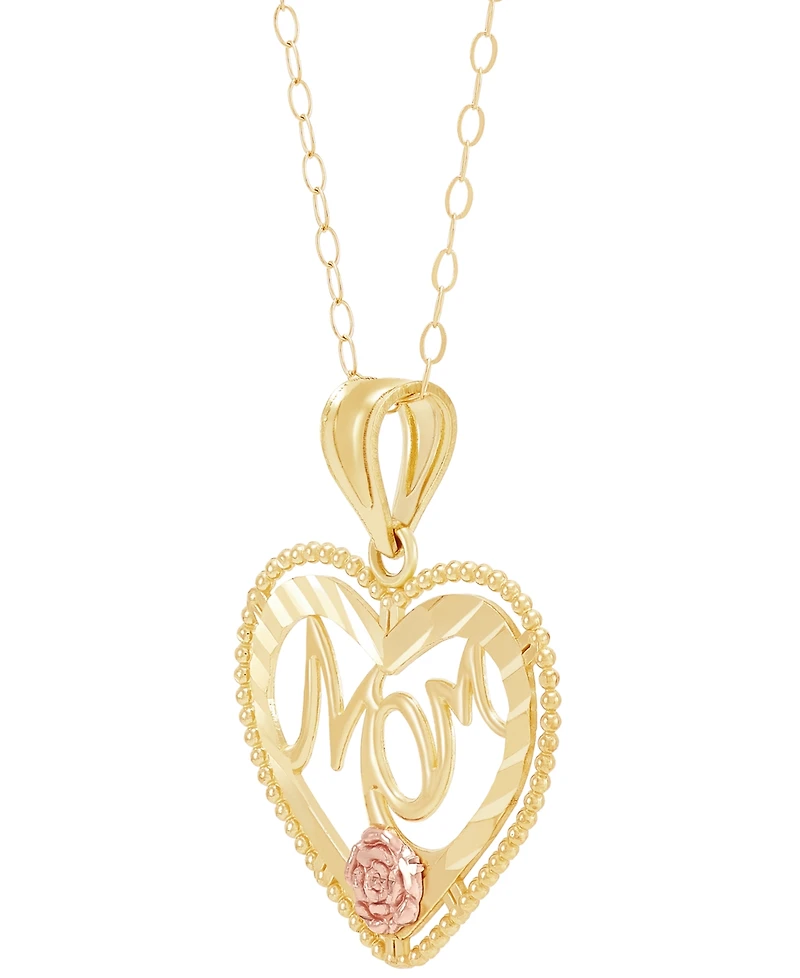 Mom Heart 18" Pendant Necklace in 10k Gold & 10k Rose Gold