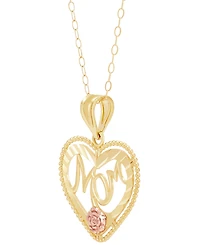 Mom Heart 18" Pendant Necklace in 10k Gold & 10k Rose Gold