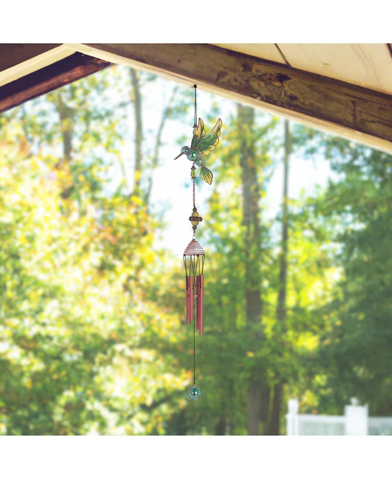23" Long Green Hummingbird Copper and Gem Wind Chime