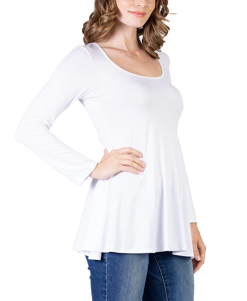 24seven Comfort Apparel Women's Long Sleeve Swing Style Flare Tunic Top