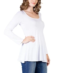 24seven Comfort Apparel Women's Long Sleeve Swing Style Flare Tunic Top