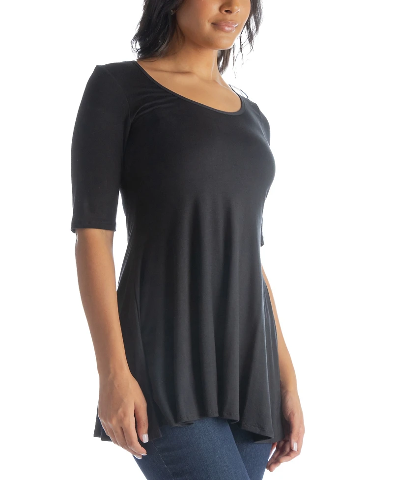 24seven Comfort Apparel Women's Elbow Sleeve Swing Tunic Top