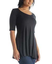 24seven Comfort Apparel Women's Elbow Sleeve Swing Tunic Top