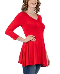 24seven Comfort Apparel Women's Three Quarter Sleeve V-neck Tunic Top