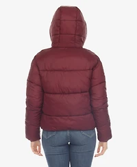 White Mark Women's Full Front Zip Hooded Bomber Puffer Jacket