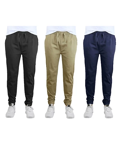 Galaxy By Harvic Men's Slim Fit Basic Stretch Twill Joggers, Pack of 3