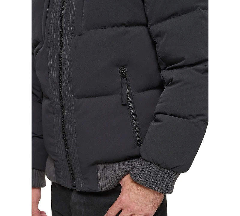 Marc New York Men's Sideling Stretch Crinkle Down Color Block Bomber Jacket