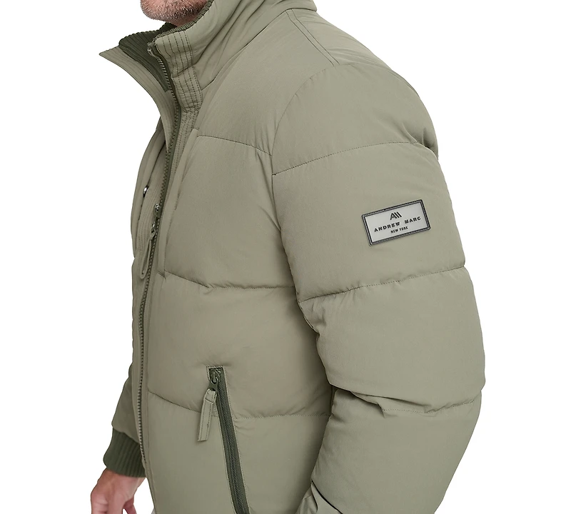 Marc New York Men's Sideling Stretch Crinkle Down Color Block Bomber Jacket