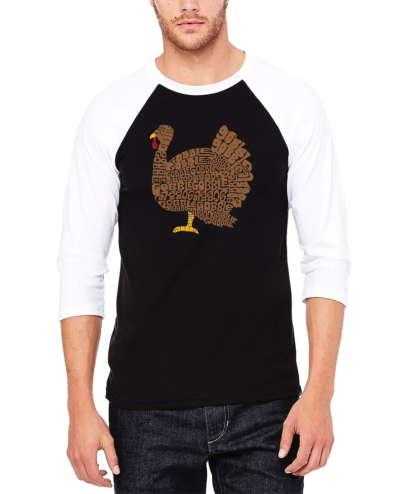 La Pop Art Men's Thanksgiving Raglan Baseball Word T-shirt