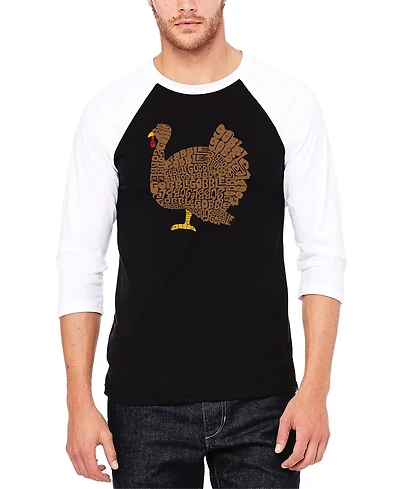 La Pop Art Men's Thanksgiving Raglan Baseball Word T-shirt